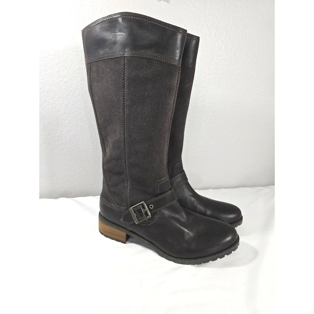 Timberland Earthkeeper Brown Suede Leather Zip Up Riding Tall Boots Sz 11 W